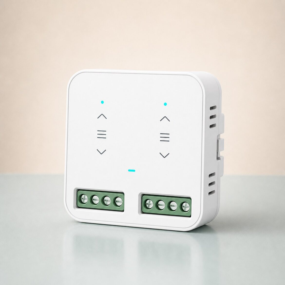 White two-channel curtain and shutter control module